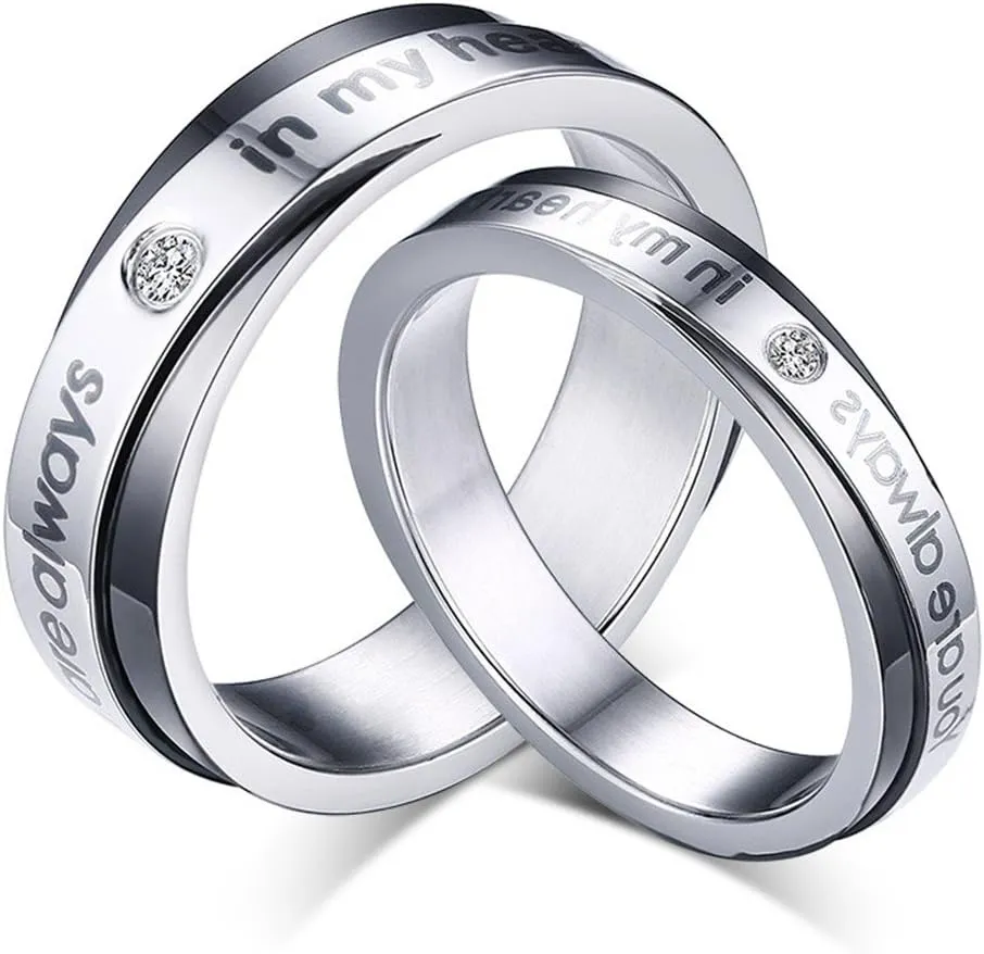ROWAG Novelty 6MM Mens Titanium Stainless Steel Couple Wedding Rings for Him and Her 5MM Womens Valentines Day Promise Engagement Bands