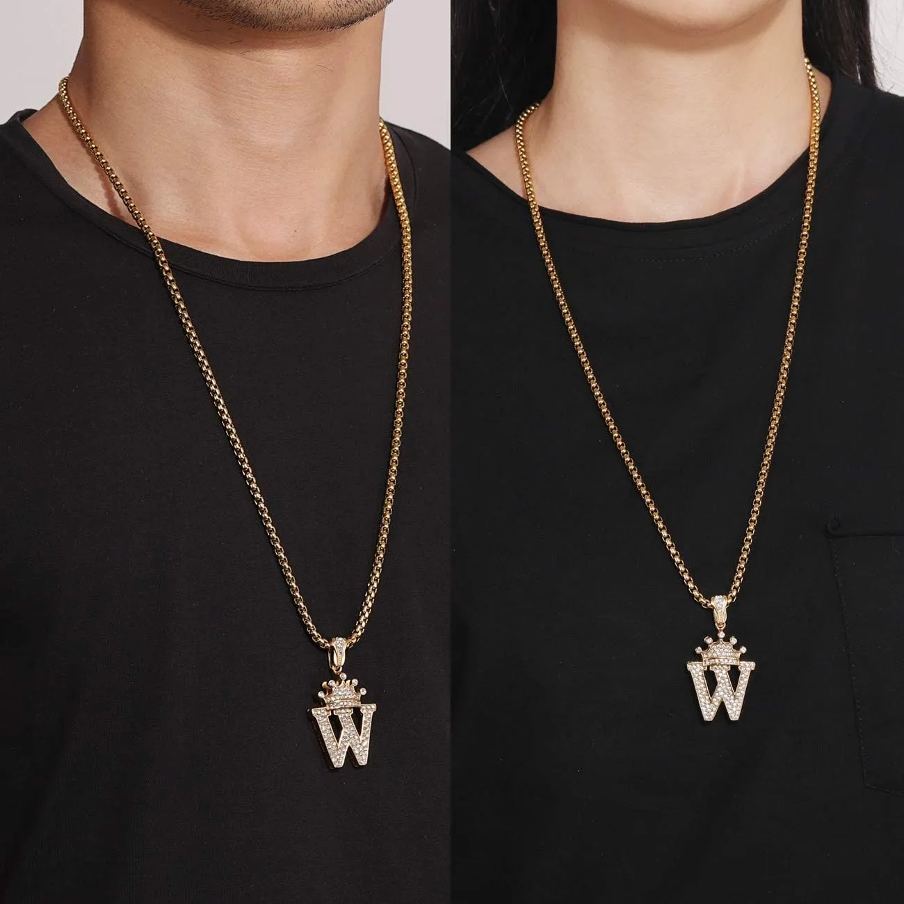 ROWIN&CO Crown Initial Letter Pendant Necklace Men Women Hip Hop Iced Out Gold Bling Diamond A-Z Capital Alphabet Monogram Name Jewelry Personalized Custom Letters Cubic Zirconia Necklace, with 24" Chain