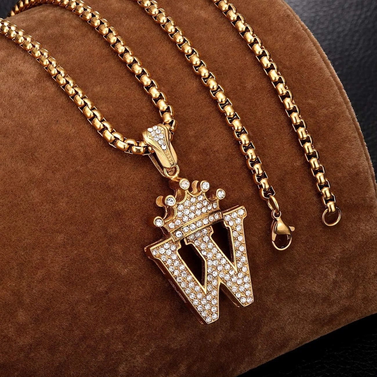 ROWIN&CO Crown Initial Letter Pendant Necklace Men Women Hip Hop Iced Out Gold Bling Diamond A-Z Capital Alphabet Monogram Name Jewelry Personalized Custom Letters Cubic Zirconia Necklace, with 24" Chain
