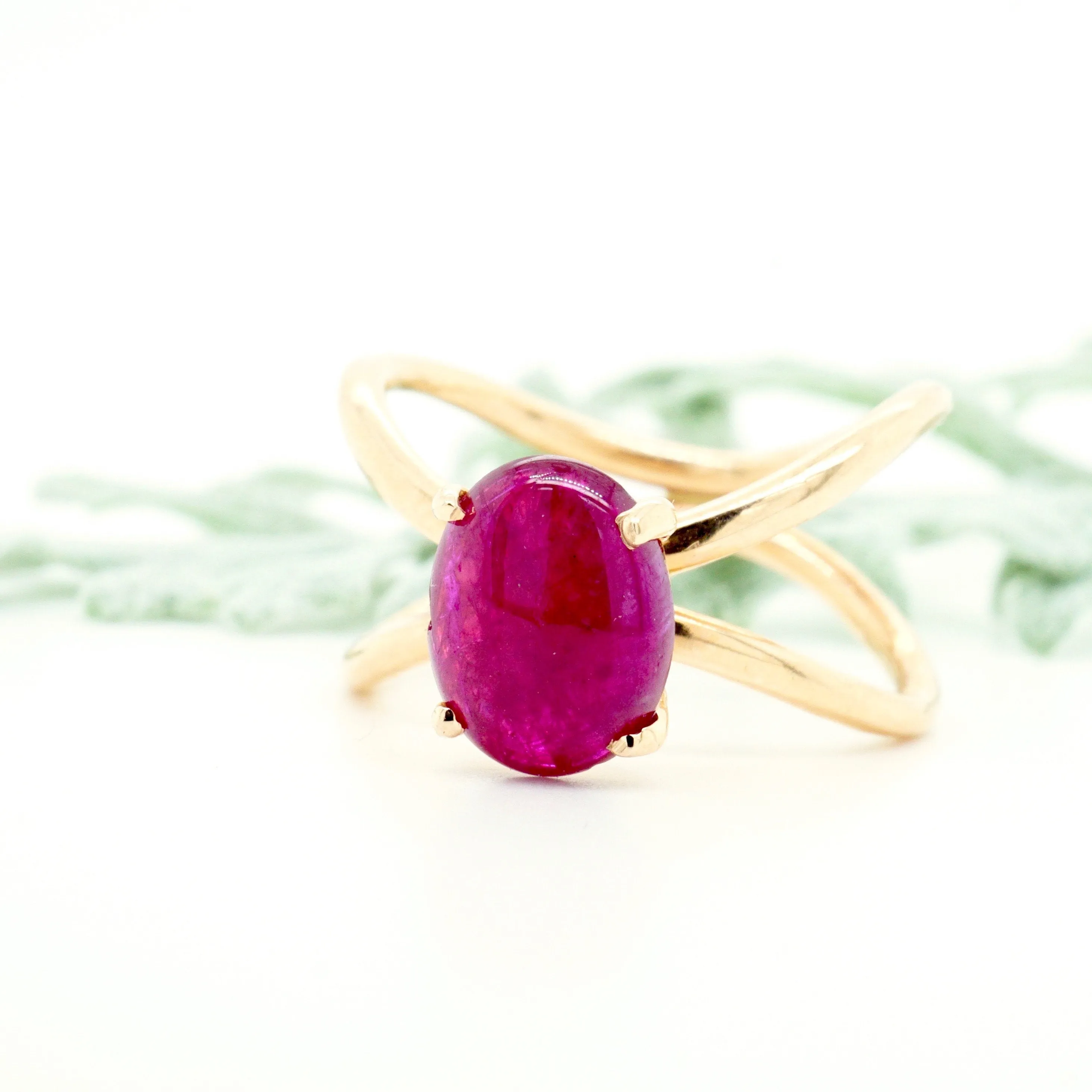 Oval Cabochon Ruby Ring - Unique Gold Ring with July Birthstone - Perfect Gift