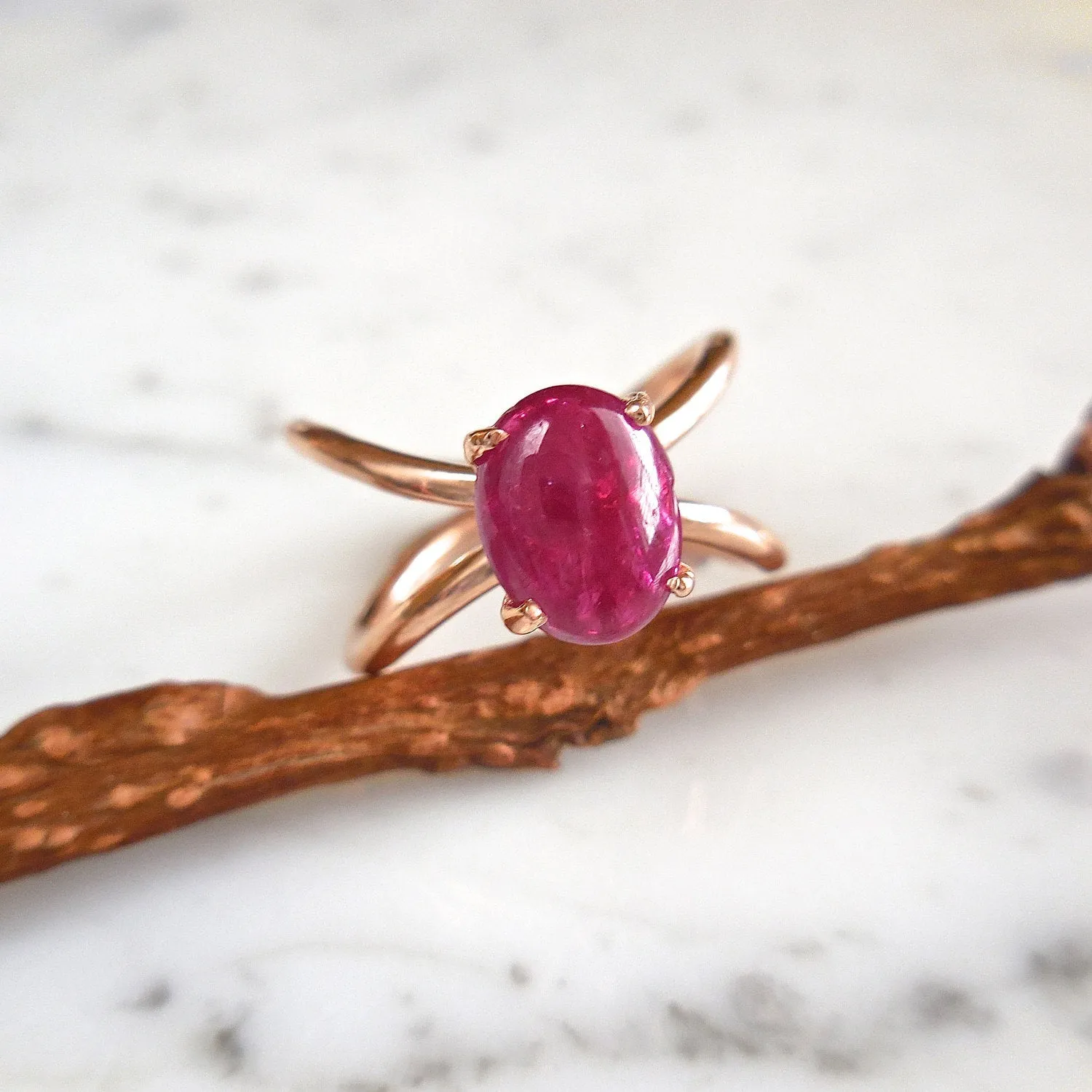 Oval Cabochon Ruby Ring - Unique Gold Ring with July Birthstone - Perfect Gift