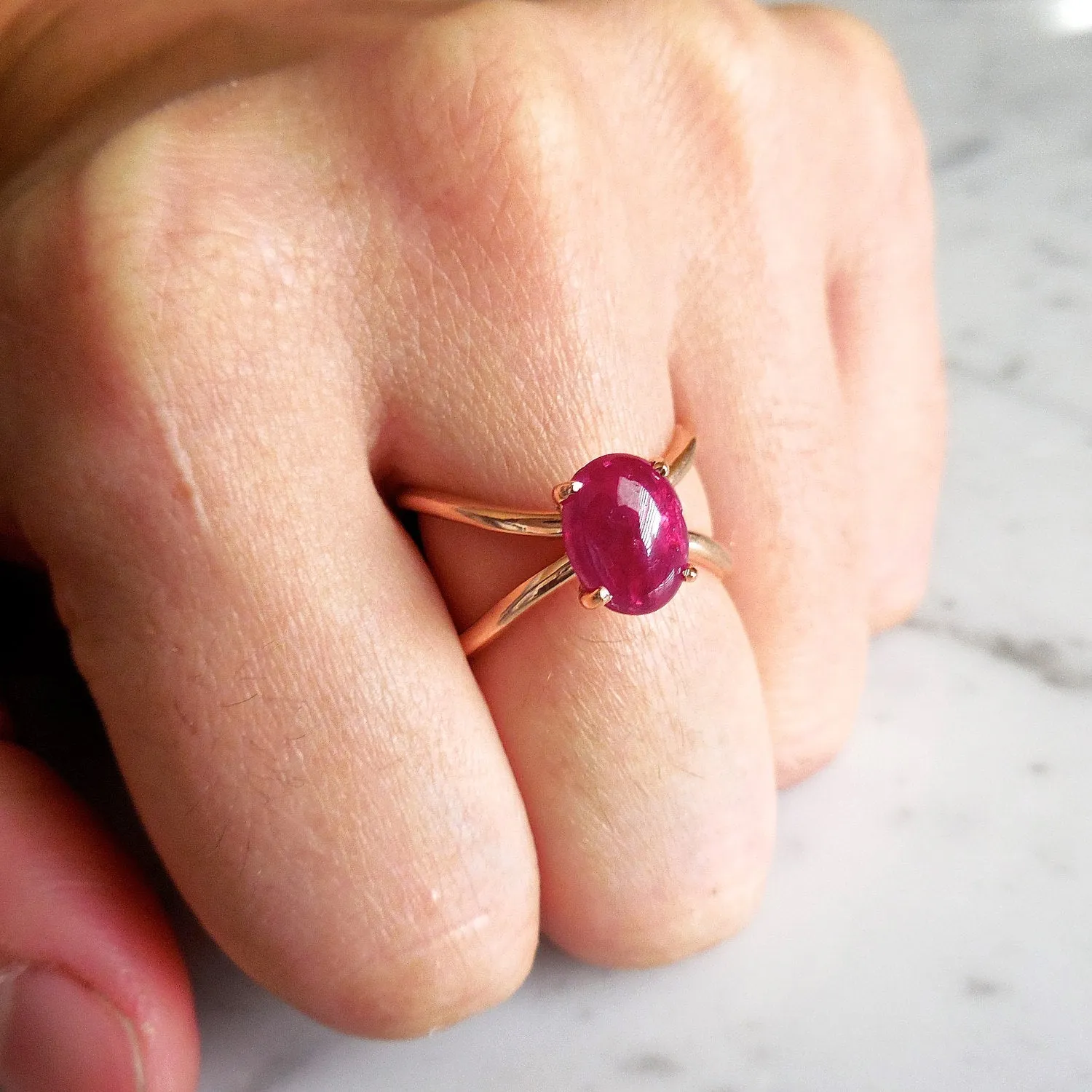 Oval Cabochon Ruby Ring - Unique Gold Ring with July Birthstone - Perfect Gift