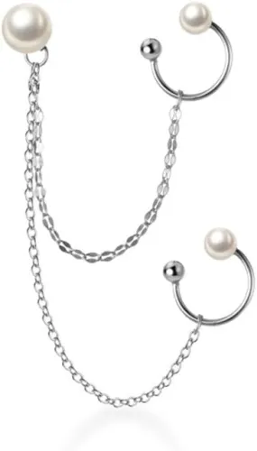 S925 Sterling Silver Dainty Pearl Ear Cuff Wrap Stud Earrings Elegant Tassel Threader Long Chain Ear Jackets Cartilage Clip On Cuffs Climber Crawler Earring