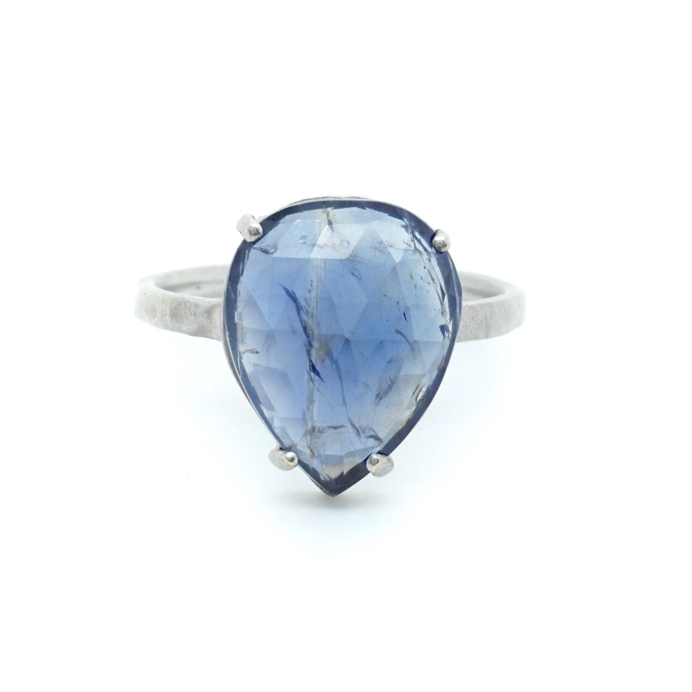 Sapphire and Diamond Wedding Set - Pear cut Sapphire Ring - Rose Cut Sapphire Ring - Bridal Wedding Set