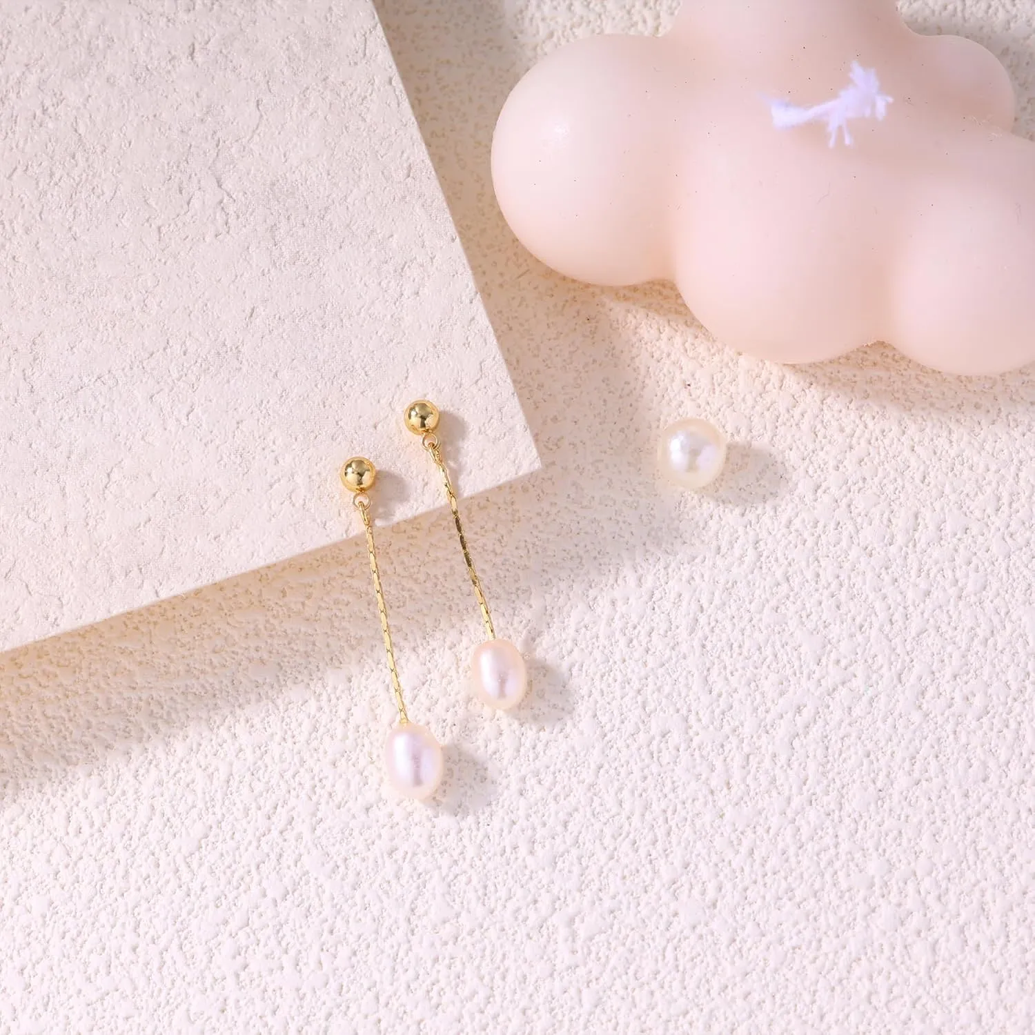SELSHE Dangle Earrings for Women, 14k Gold Plated Pearl Drop Earring Dainty Gold Earrings for Women Trendy Cute Prom Bridal Earring Long Wedding Pearl Earring Formal Jewelry