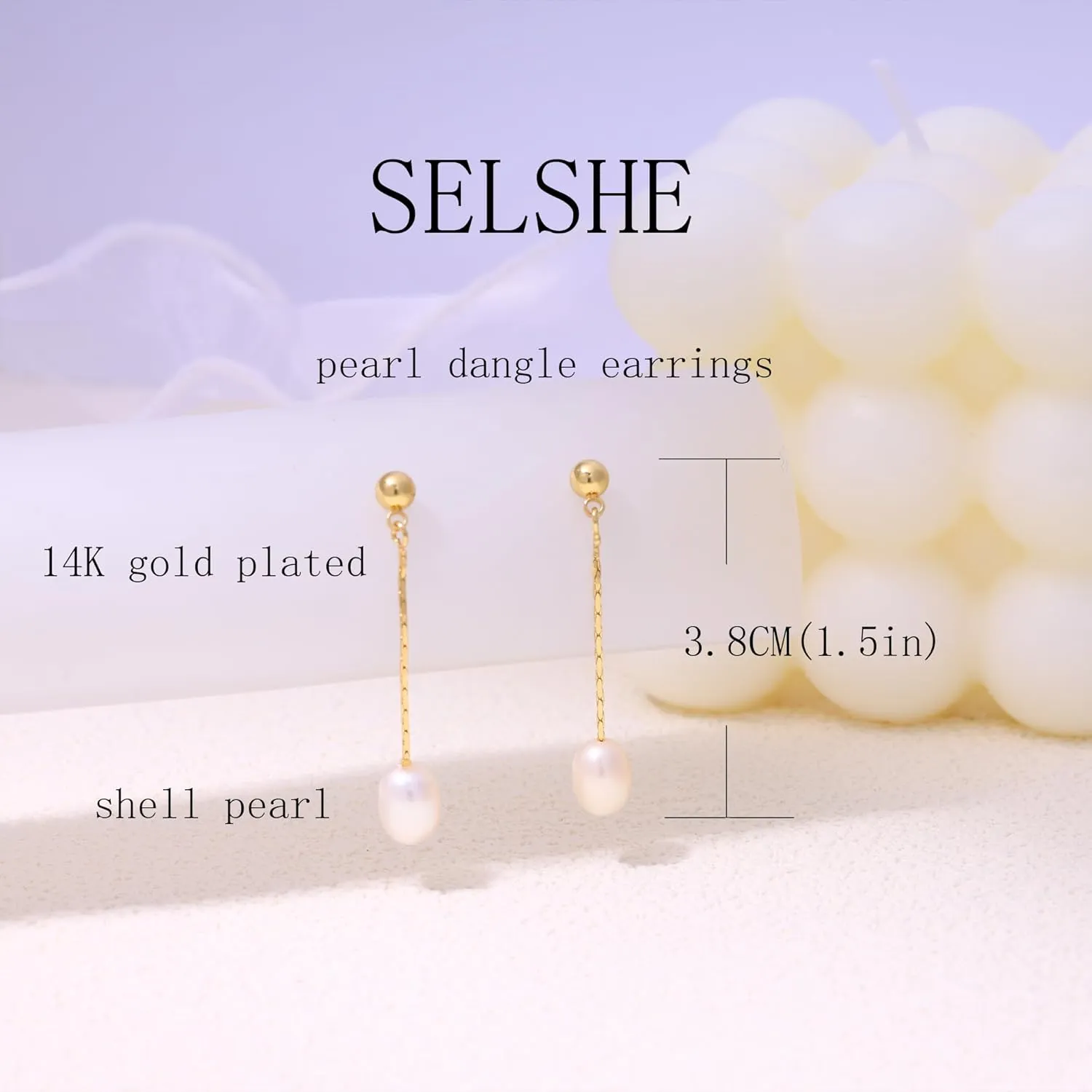 SELSHE Dangle Earrings for Women, 14k Gold Plated Pearl Drop Earring Dainty Gold Earrings for Women Trendy Cute Prom Bridal Earring Long Wedding Pearl Earring Formal Jewelry