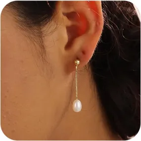 SELSHE Dangle Earrings for Women, 14k Gold Plated Pearl Drop Earring Dainty Gold Earrings for Women Trendy Cute Prom Bridal Earring Long Wedding Pearl Earring Formal Jewelry