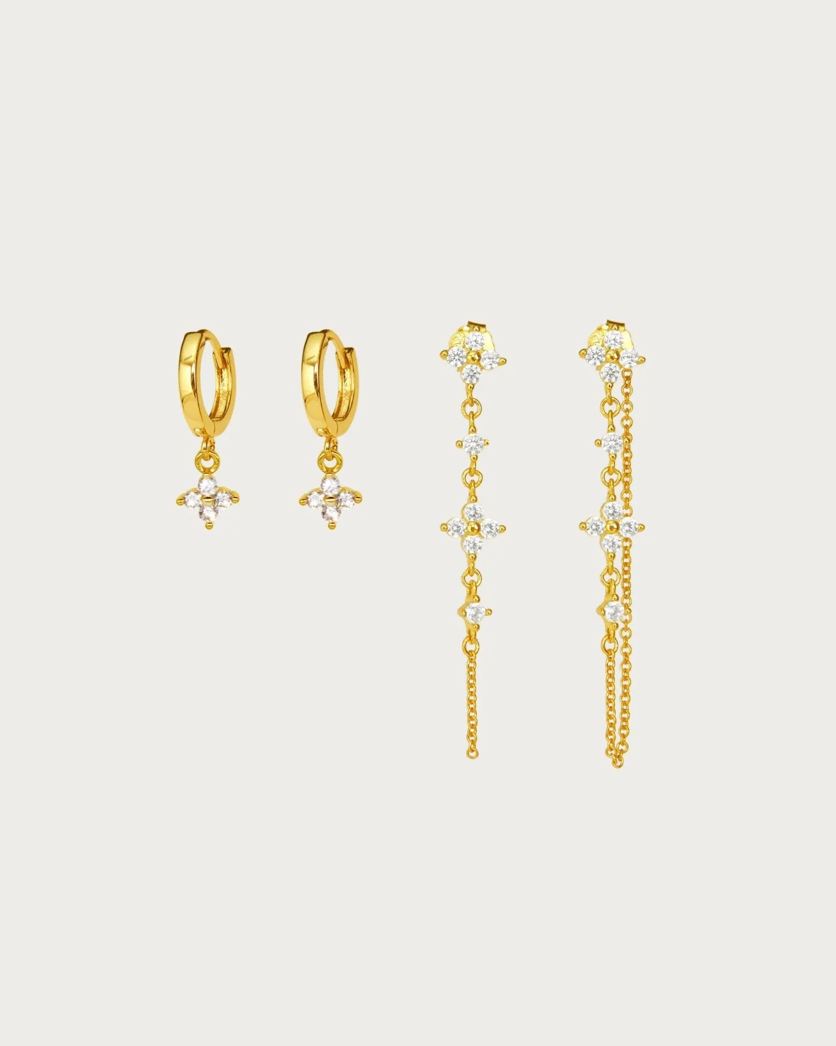 Stylish Silver Lucky Clover Earrings Set - Elegant Shamrock Design for Good Luck