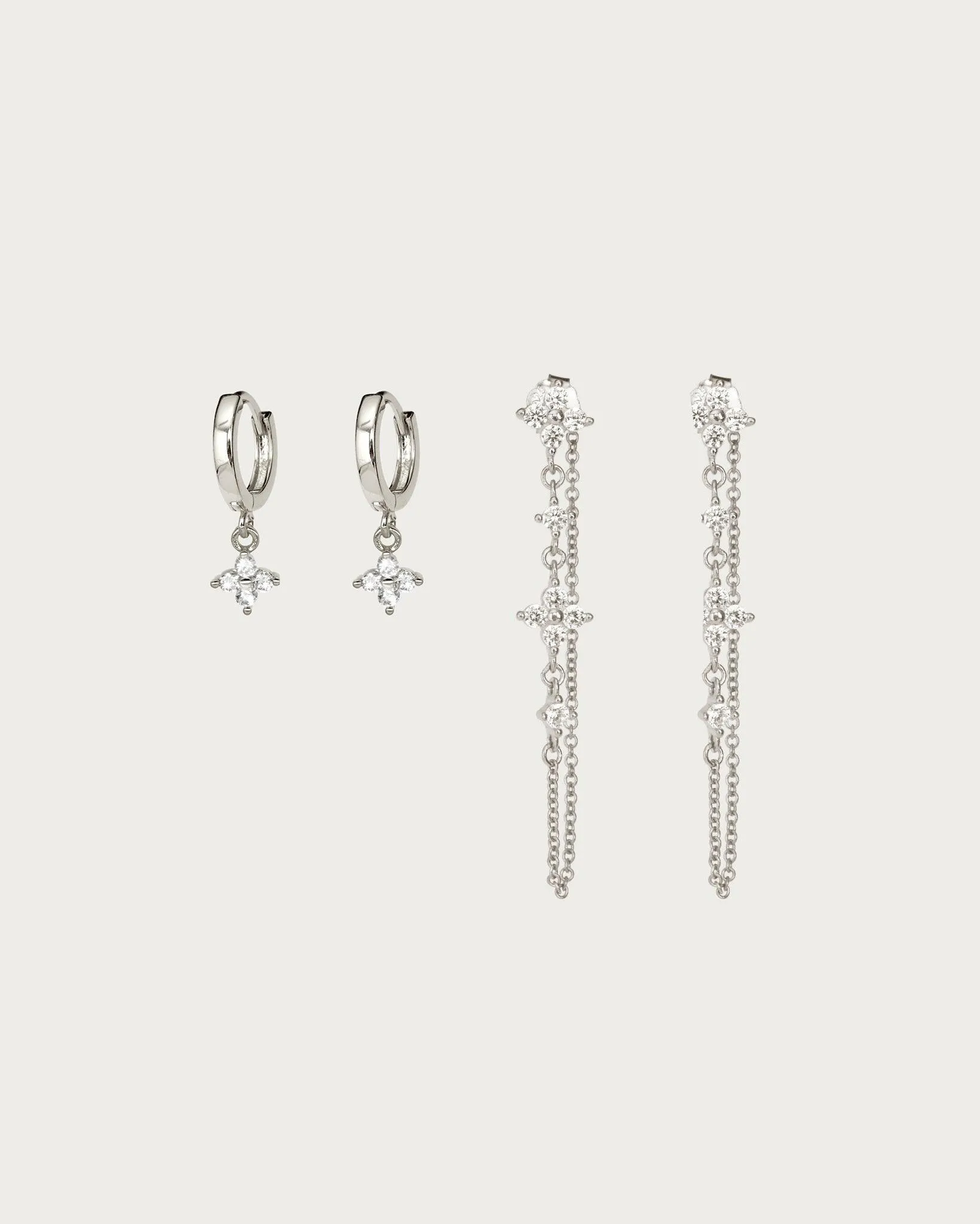 Stylish Silver Lucky Clover Earrings Set - Elegant Shamrock Design for Good Luck