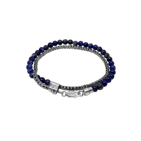 Silver Mini Chain Blue Lapis Beads