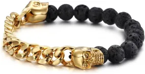 Simple Bracelets for Men, Male Stainless Steel Bracelets Skull and Ball Matching Bracelets Gold for Birthday 8.5MM