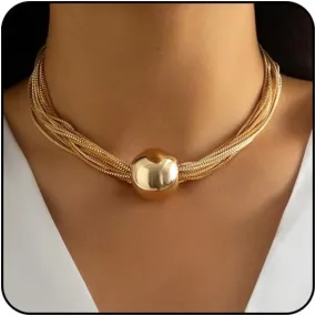 Sora Tuki Chunky Gold Choker Necklace Chunky Silver Necklace for Women Gold Statement Necklace Black Choker Necklace Thick Gold Chunky Necklace Geometric Sphere Necklace