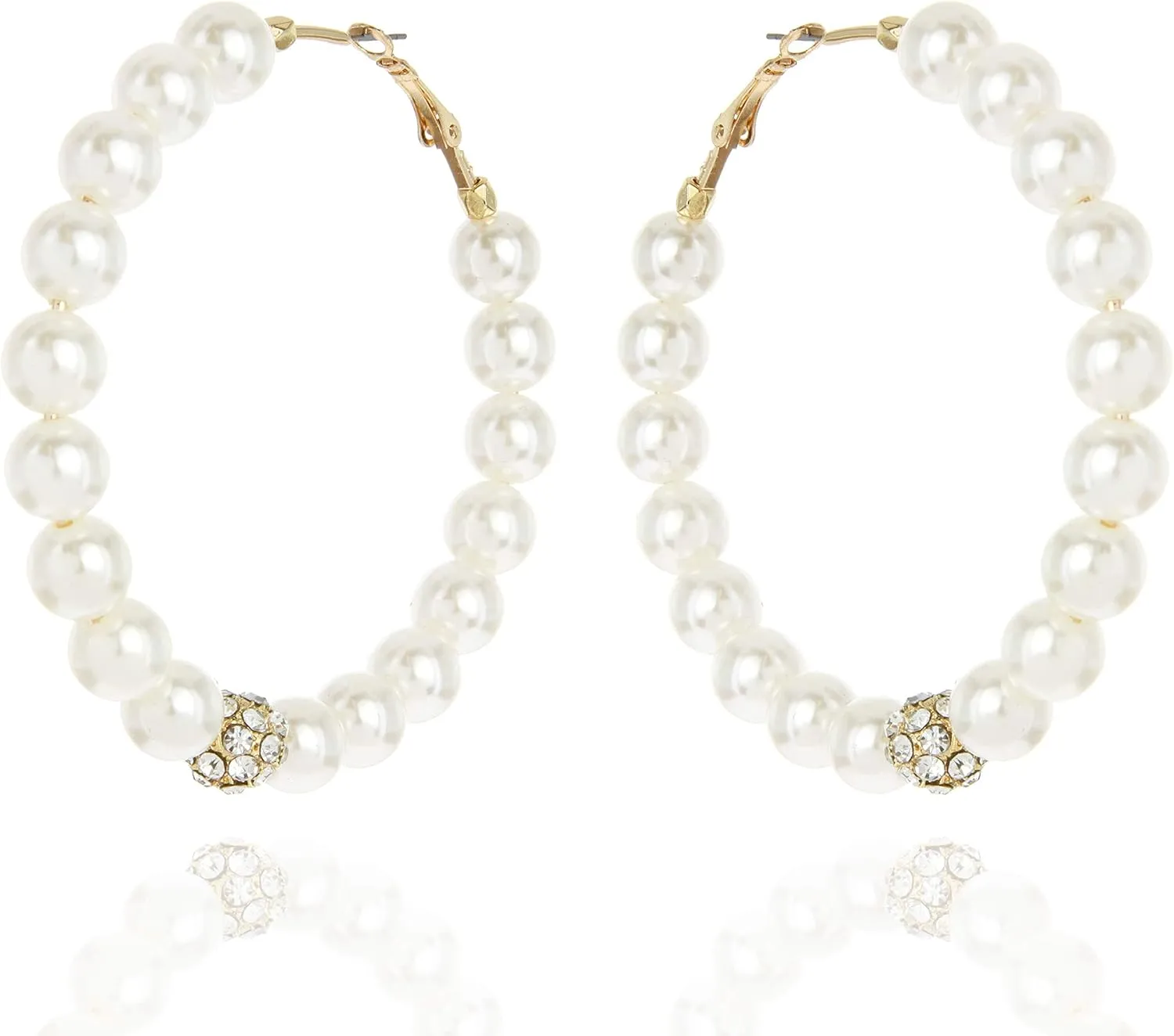 SP SOPHIA COLLECTION Elegant Pearl Hoop Earrings for Women with Rhinestone Ball