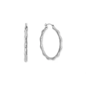 Sterling Silver 44mm Bamboo Click Hoop Earrings