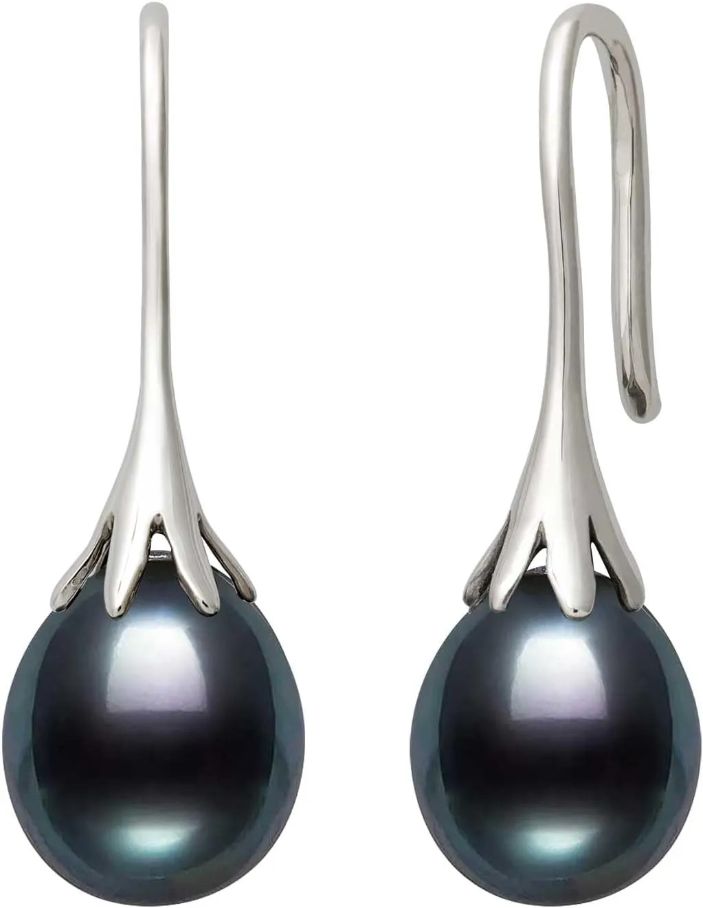 Sterling Silver Black Cultured Freshwater Drop Pearl Dangle Earrings for Women
