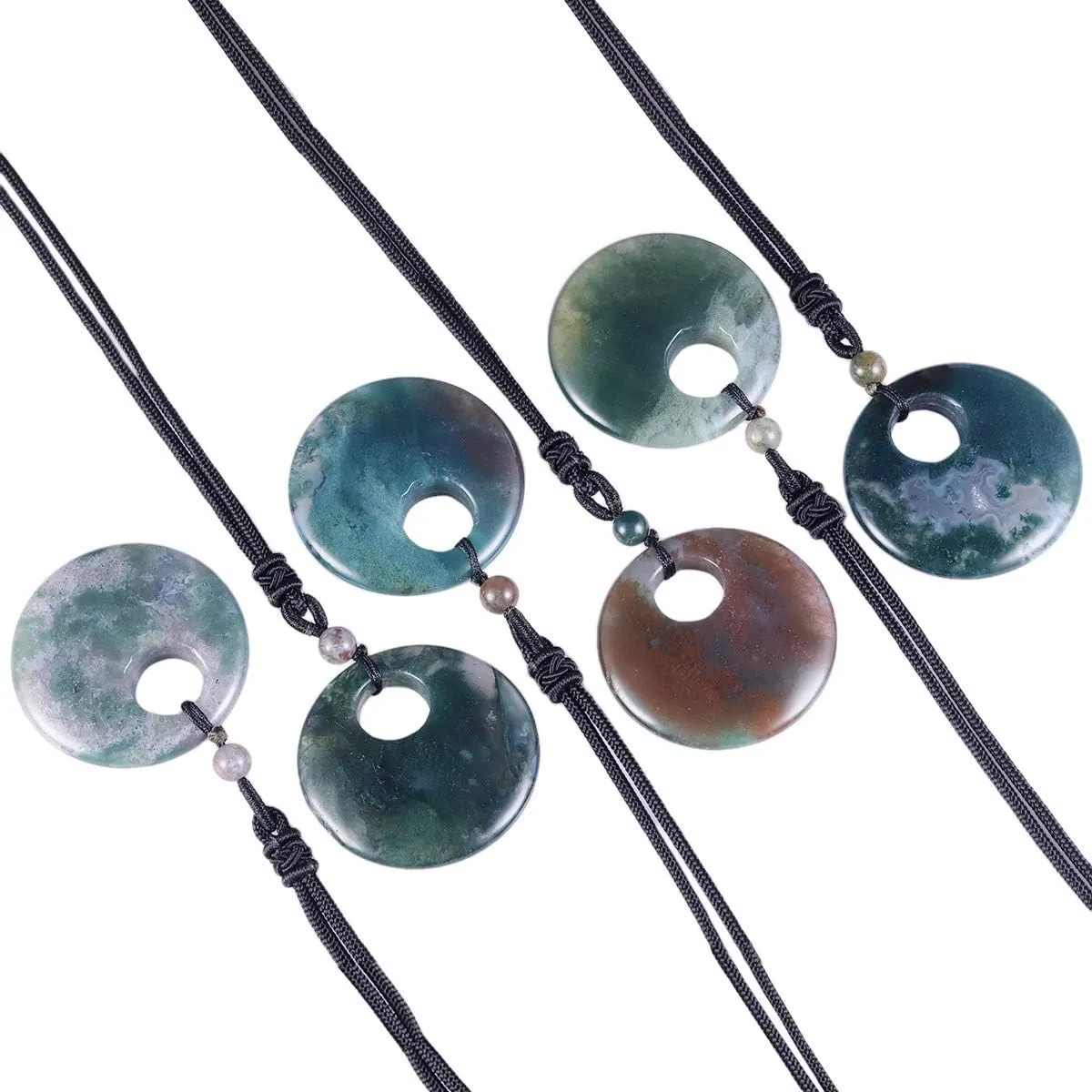 SUNYIK Lucky Coin Pendant Necklace for Women Men, Healing Crystal Amulet Jewelry for Unisex, Donut Round Shaped, Adjustable 18''-28'' strand