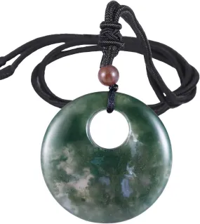 SUNYIK Lucky Coin Pendant Necklace for Women Men, Healing Crystal Amulet Jewelry for Unisex, Donut Round Shaped, Adjustable 18''-28'' strand