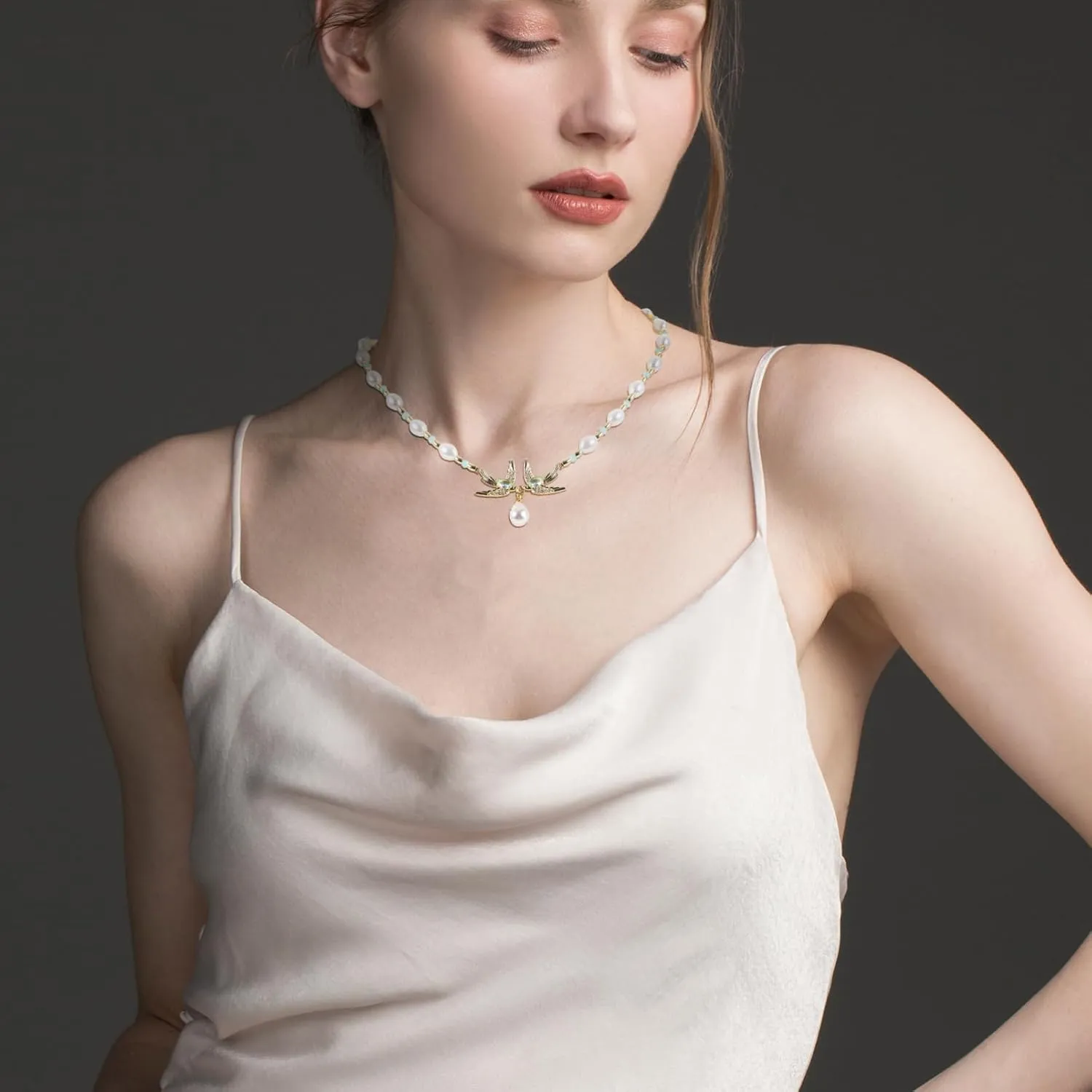 Swallow Charm Necklace for Women Lightweight Zircon Pendant Jewelry Minimalist Design Comfortable Wear