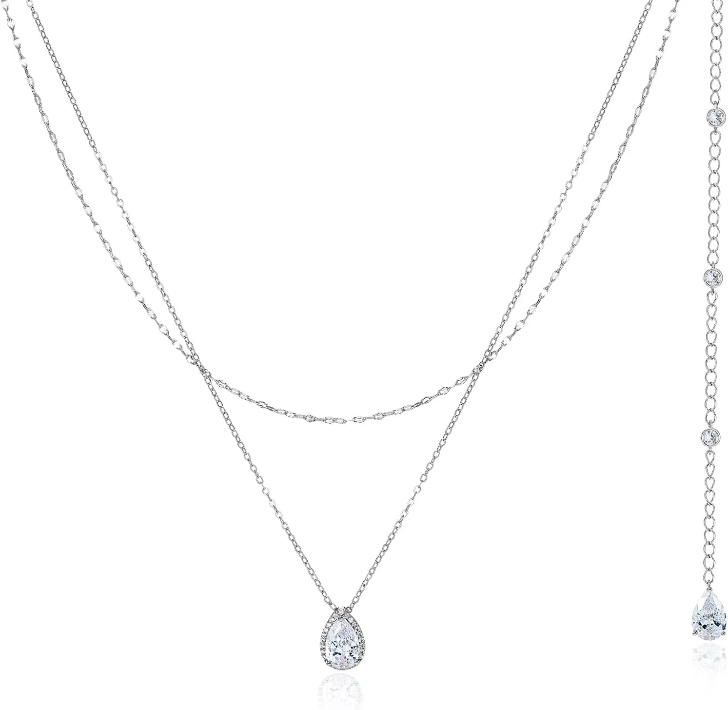 SWEETV Teardrop Wedding Back Necklace, Cubic Zirconia Simple Back Drop Bridal Necklace for Wedding Party