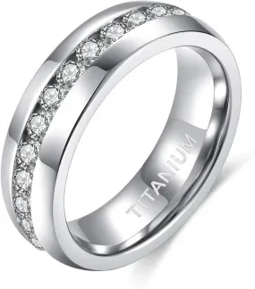 Titanium Ring CZ Engagement Ring Anti-Allergy Men Women Wedding Band