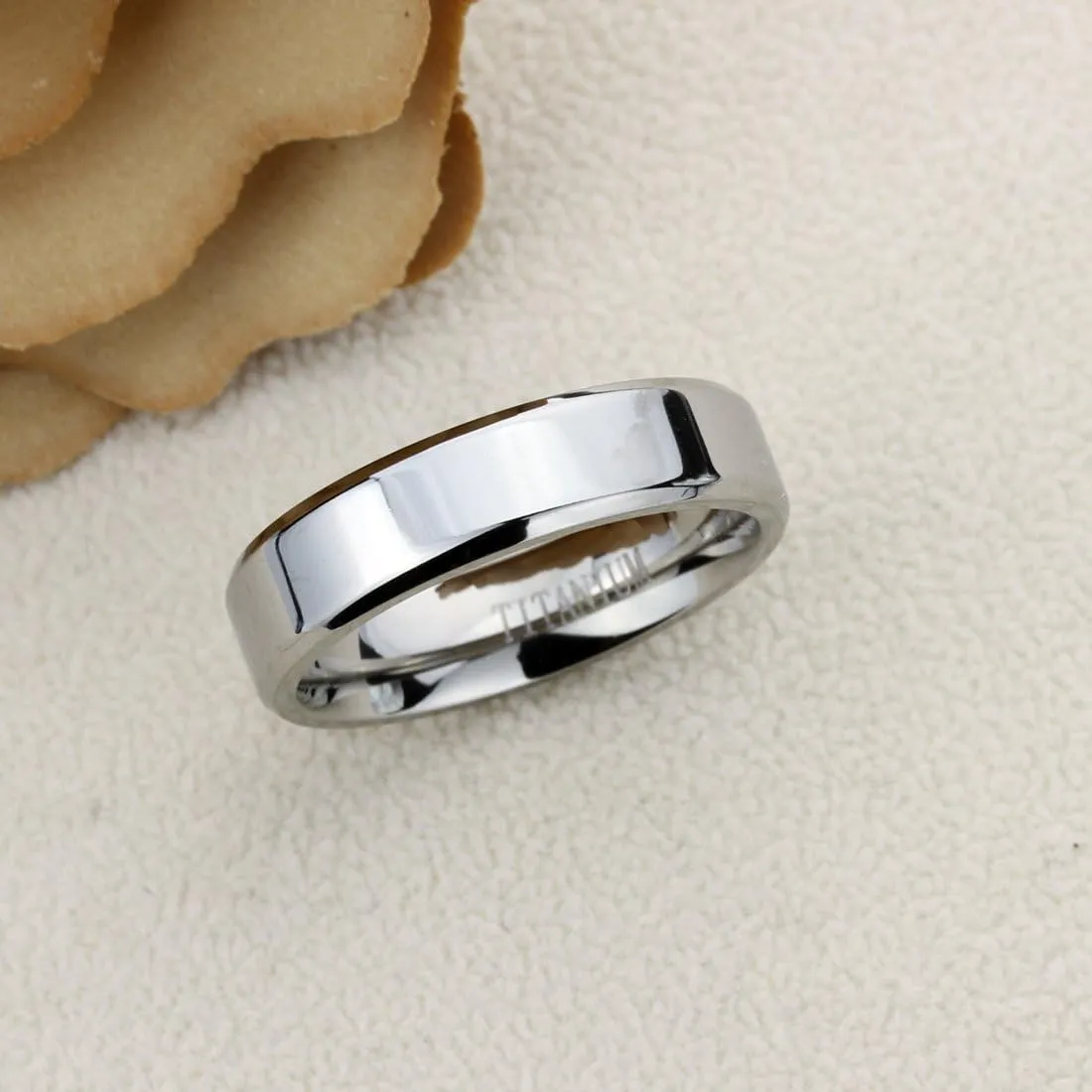 Titanium Wedding Band Ring for Men & Women Beveled Edges Flat Ring for Men & Woman