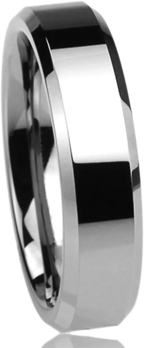 Titanium Wedding Band Ring for Men & Women Beveled Edges Flat Ring for Men & Woman