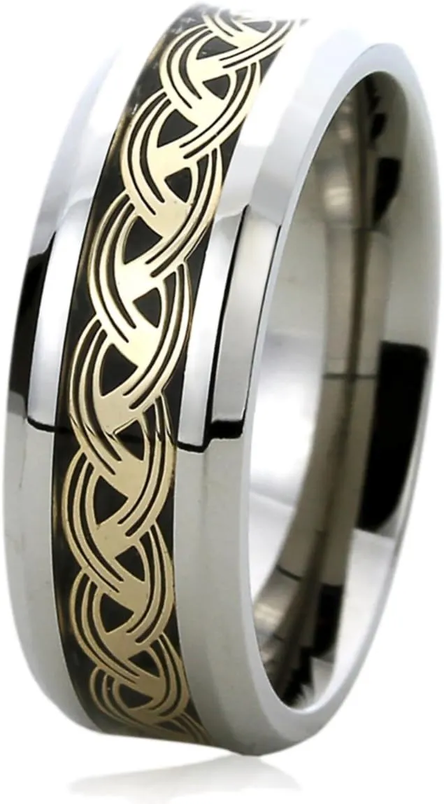 Titanium Wedding Band Ring for Men & Women Yellow Tone Chain Ring for Men & Woman