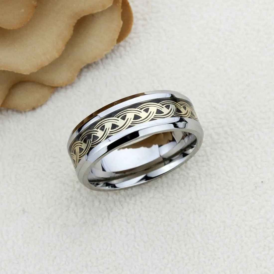 Titanium Wedding Band Ring for Men & Women Yellow Tone Chain Ring for Men & Woman