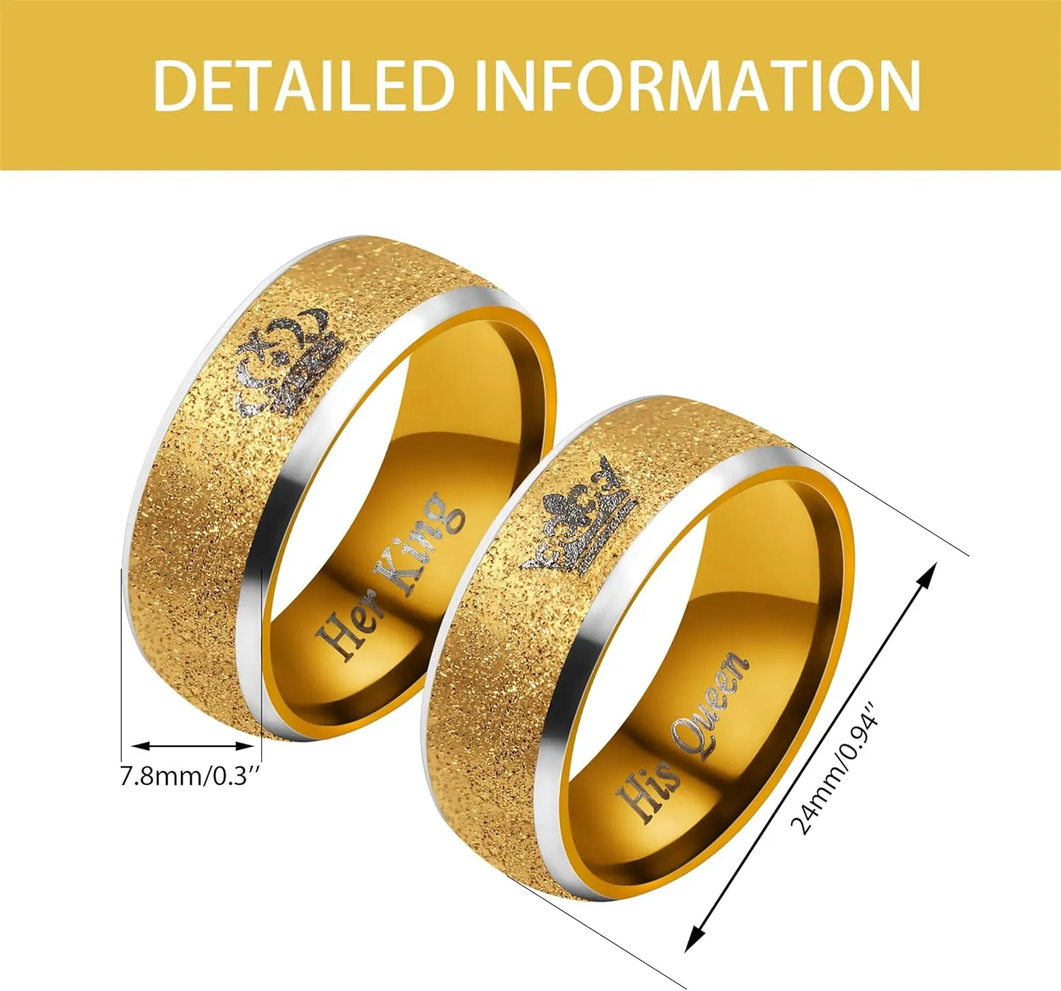 Trendy 8mm Titanium Steel Crown Couple Rings - Non-Fading Jewelry for Couples Lovers Engagement Wedding Band Rings - Fashiona Design Hypoallergenic Material Gift YA4406