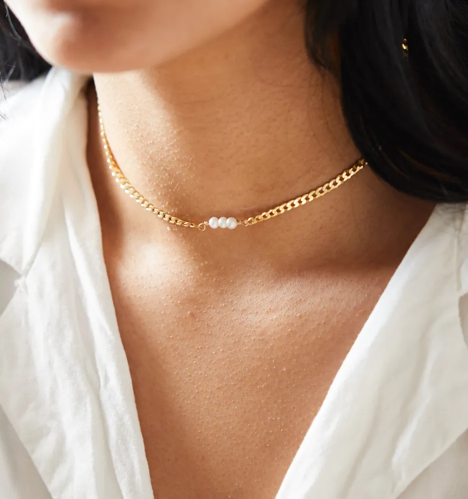 Triple Pearl Choker Necklace
