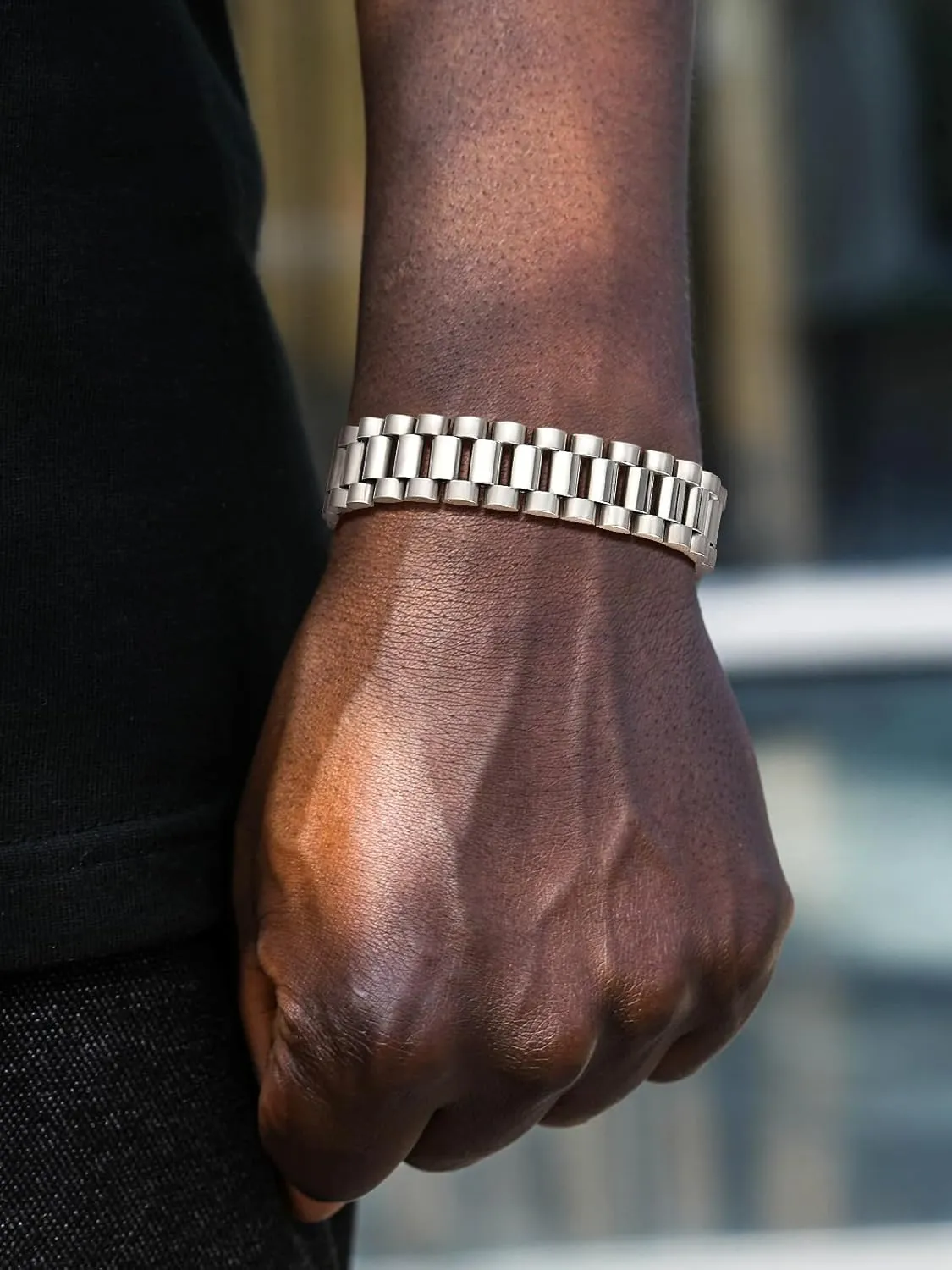 U7 Link Bracelets for Men, Stainless Steel/Black/Gold Plated Cuban Link Chain Bracelets, Unisex Chunky Bracelets, Xmas Fathers Day Jewelry for Him