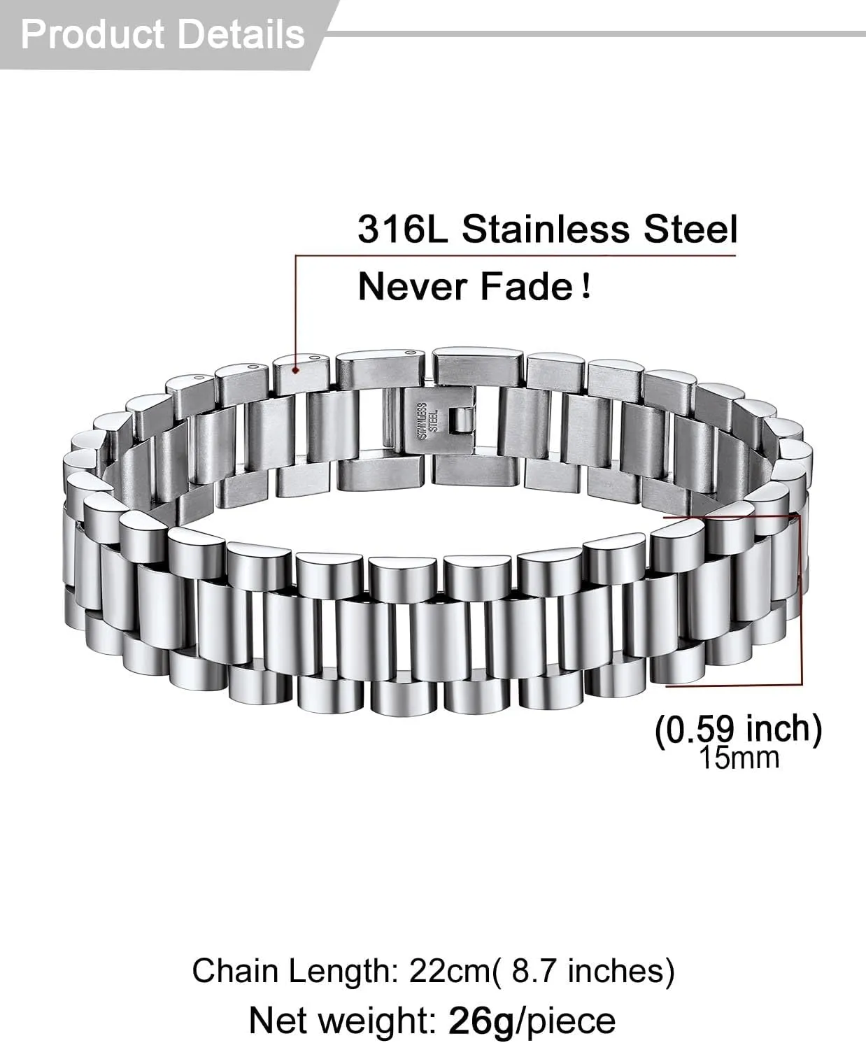 U7 Link Bracelets for Men, Stainless Steel/Black/Gold Plated Cuban Link Chain Bracelets, Unisex Chunky Bracelets, Xmas Fathers Day Jewelry for Him