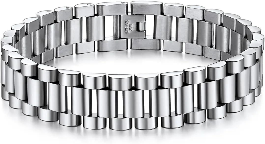U7 Link Bracelets for Men, Stainless Steel/Black/Gold Plated Cuban Link Chain Bracelets, Unisex Chunky Bracelets, Xmas Fathers Day Jewelry for Him