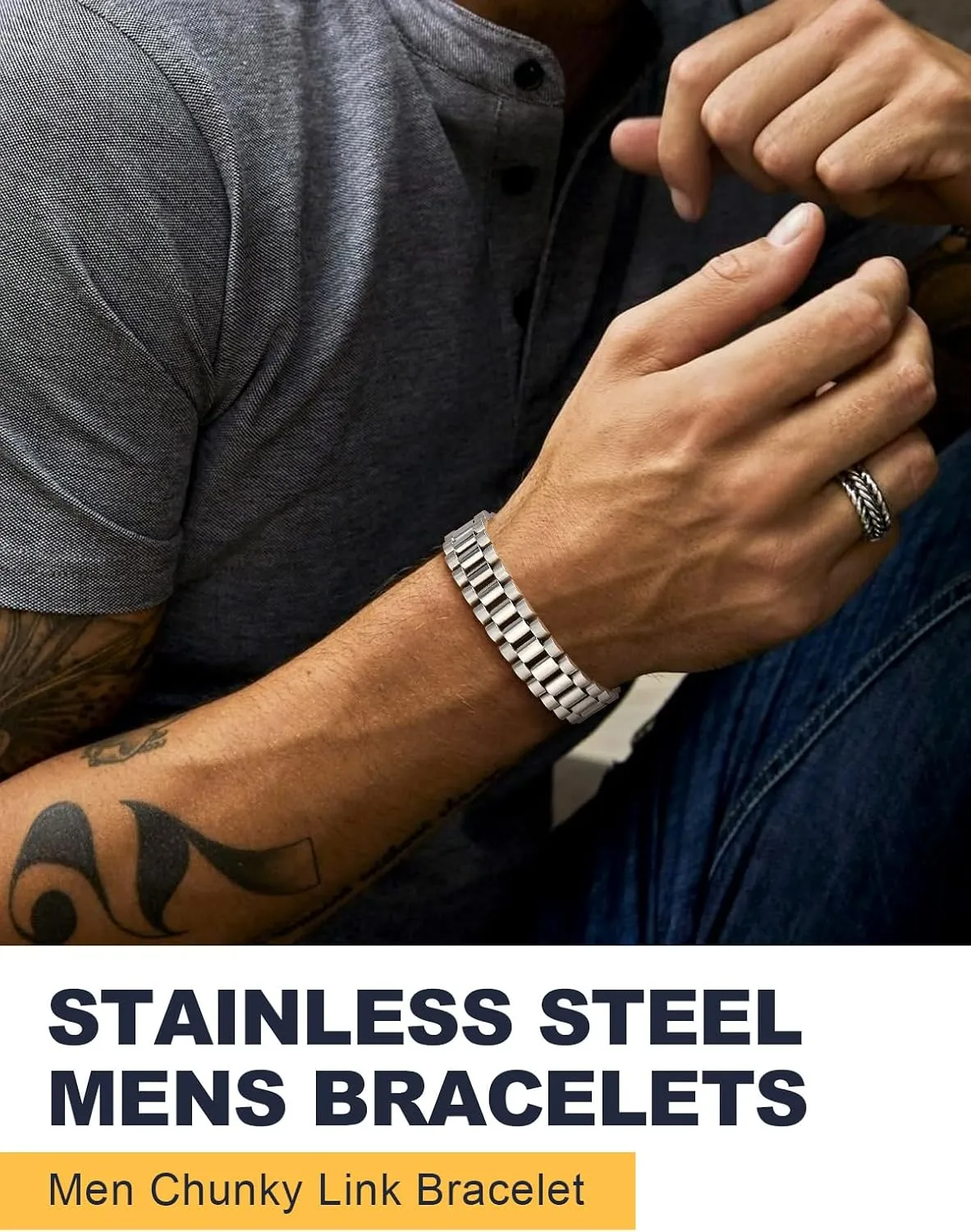 U7 Link Bracelets for Men, Stainless Steel/Black/Gold Plated Cuban Link Chain Bracelets, Unisex Chunky Bracelets, Xmas Fathers Day Jewelry for Him