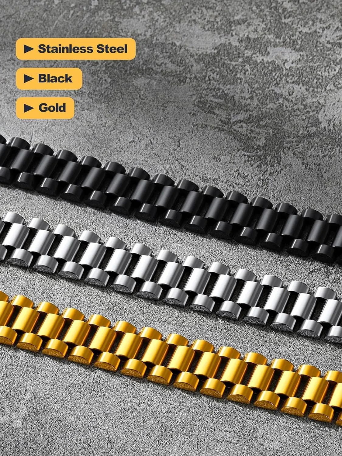 U7 Link Bracelets for Men, Stainless Steel/Black/Gold Plated Cuban Link Chain Bracelets, Unisex Chunky Bracelets, Xmas Fathers Day Jewelry for Him