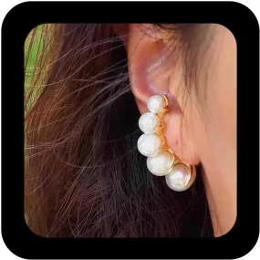 Vintage Pearl Earrings Large Pearl Cuff Stud Earrings Gold Pearl Climber Stud Earrings Imitation Pearl Claw Earrings Pearl Bridal Statement Earrings Jewelry for Women