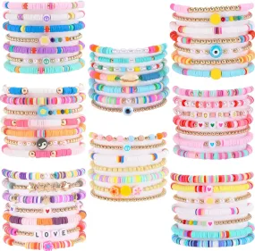 WAINIS 56 Pcs Surfer Heishi Clay Bead Bracelets for Women Bohemian Stackable Beaded Stretch Bracelets Elastic Layering Friendship Bracelets Set Boho Jewelry Singer Music Inspired Album Bracelets