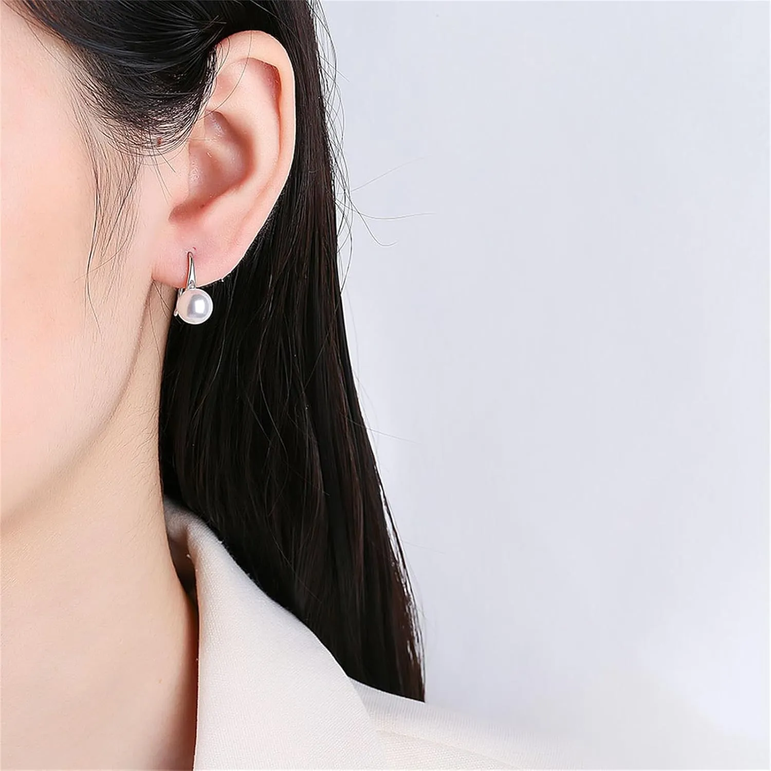 White Pearl Dangle Drop Earrings for Women Simple Classic High Heel Imitate Pearl Lightweight Dainty Minimalist Hoop Earrings for Wedding Bride Party Fashion Jewelry Gifts