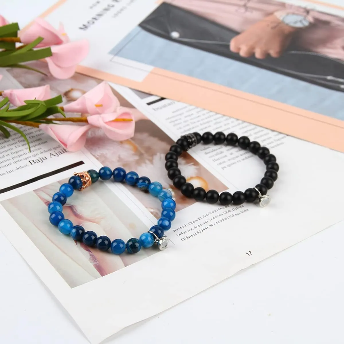 Winas Couples Matching Bracelets- Kings and Queens Bracelets Magnetic Couples Bracelets Christmas Birthday Gifts for Girlfriend Boyfriend