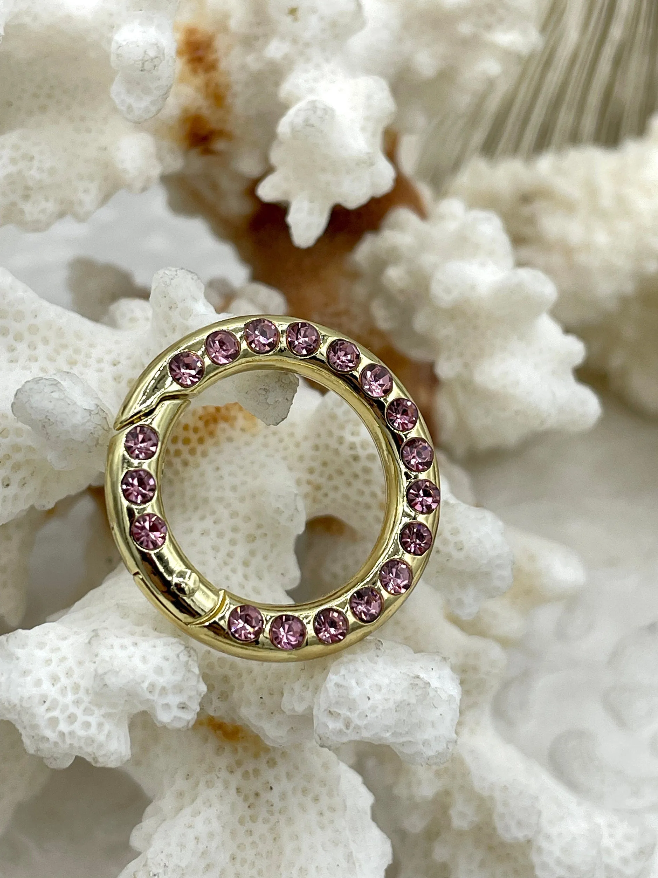 Zinc Alloy Spring Clasp with CZ or Stone, 25mm Clasp, Round Easy Open Spring Gate Clasp, Necklace Building, Round CZ Charm Holder, Fast Ship