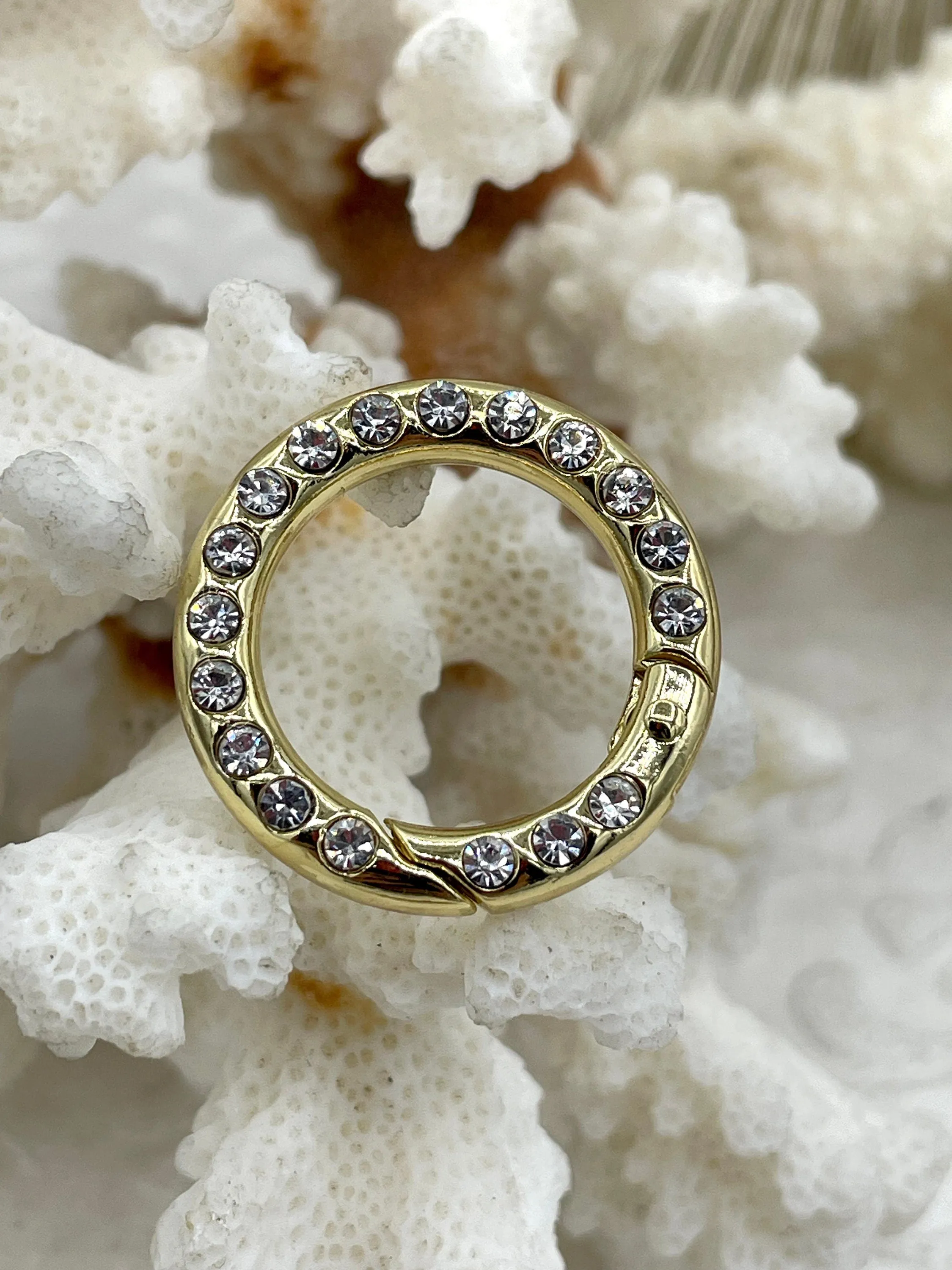 Zinc Alloy Spring Clasp with CZ or Stone, 25mm Clasp, Round Easy Open Spring Gate Clasp, Necklace Building, Round CZ Charm Holder, Fast Ship