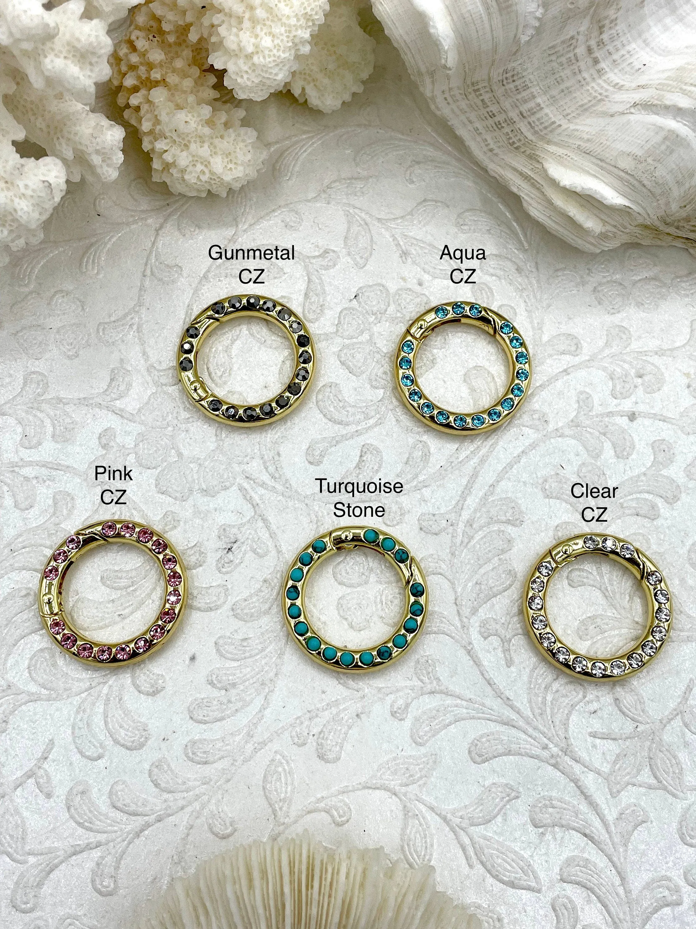 Zinc Alloy Spring Clasp with CZ or Stone, 25mm Clasp, Round Easy Open Spring Gate Clasp, Necklace Building, Round CZ Charm Holder, Fast Ship
