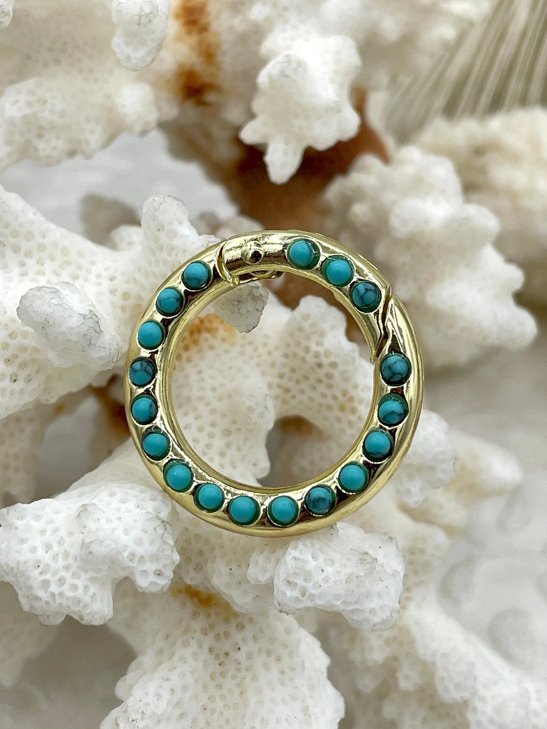 Zinc Alloy Spring Clasp with CZ or Stone, 25mm Clasp, Round Easy Open Spring Gate Clasp, Necklace Building, Round CZ Charm Holder, Fast Ship